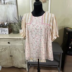 Entro Beige and Pink Floral Blouse